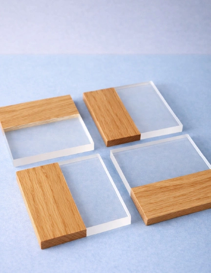 sous-verres chêne résine transparente